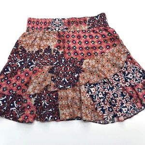 Cabi Pink Ruffle Layer Boho Floral Flowy Skirt M